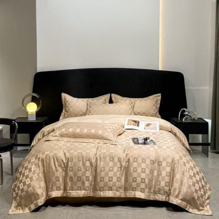 LENJERII DE PAT - Lenjerie Jacquard Satinat Cu Elastic - Bej Cu Fundite