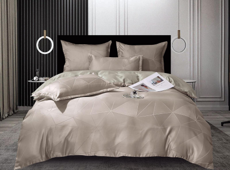 LENJERII DE PAT - Lenjerie Jacquard Satinat Cu Elastic - Bej Triunghiuri