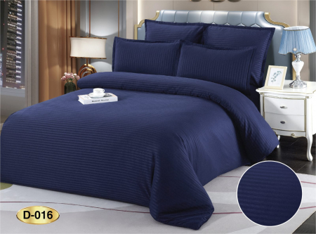 Bumbac Tip Damasc - Lenjerie Pat Damasc 6 Piese - Albastru Indigo
