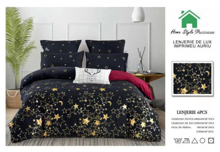 LENJERII DE PAT - Lenjerie Pat Finet Premium Imprimeu Gold - Stele Si Luna