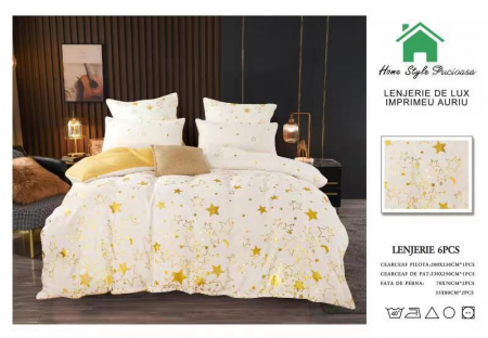 LENJERII DE PAT - Lenjerie Pat Finet Premium Imprimeu Gold - Moon And Stars