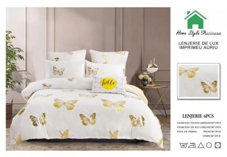 LENJERII DE PAT - Lenjerie Pat Finet Premium Imprimeu Gold- Fluturi