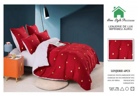 LENJERII DE PAT - Lenjerie Pat Finet Premium Imprimeu Gold - Little Hearts