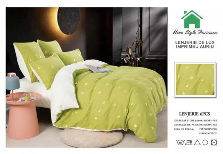 LENJERII DE PAT - Lenjerie Pat Finet Premium Imprimeu Gold - Mini Triunghiuri