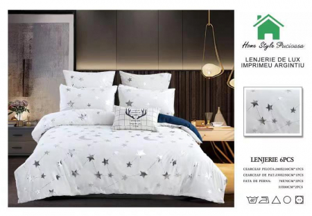 LENJERII DE PAT - Lenjerie Pat Finet Premium Imprimeu Silver - Stars