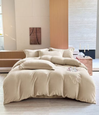 Lenjerii De Pat Cocolino - Lenjerii Cocolino UNI Cu Broderie Fluture - Bej