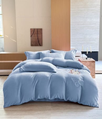 Lenjerii De Pat Cocolino - Lenjerii Cocolino UNI Cu Broderie Fluture - Bleu