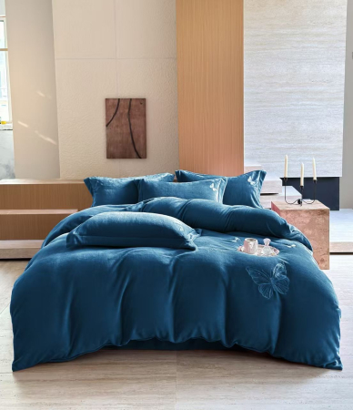 Lenjerii De Pat Cocolino - Lenjerii Cocolino UNI Cu Broderie Fluture - Bleumarin