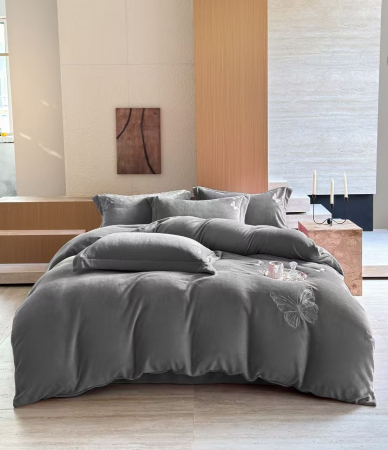 Lenjerii De Pat Cocolino - Lenjerii Cocolino UNI Cu Broderie Fluture - Gri Antracit