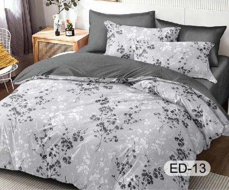 Cearceaf cu elastic - Lenjerii De Pat Din Bumbac Fin Superior Cu Elastic - Flori Gri Elegante