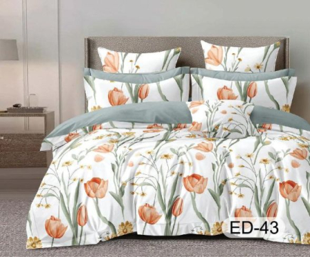 Cearceaf cu elastic - Lenjerii De Pat Din Bumbac Fin Superior Cu Elastic - Alb Cu Lalele