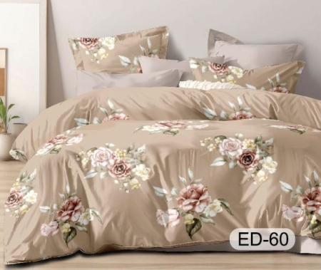 Cearceaf cu elastic - Lenjerii De Pat Din Bumbac Fin Superior Cu Elastic - Bej Cacao Cu Lapte Si Flori