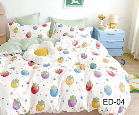 LENJERII DE PAT - Lenjerii De Pat Din Bumbac Fin Superior Cu Elastic - Capsuni Colorate