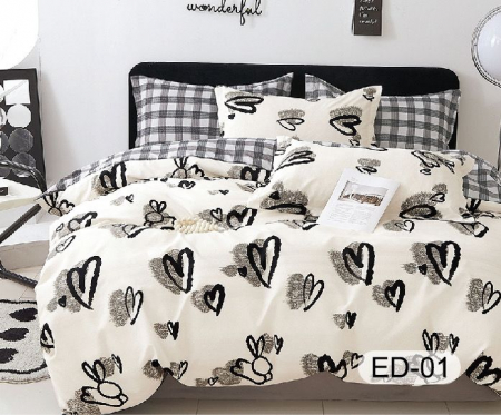 LENJERII DE PAT - Lenjerii De Pat Din Bumbac Fin Superior Cu Elastic - Inimi Monocrom