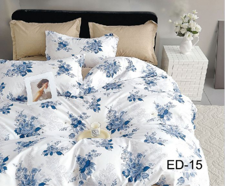 LENJERII DE PAT - Lenjerii De Pat Din Bumbac Fin Superior Cu Elastic - Flori Albastre