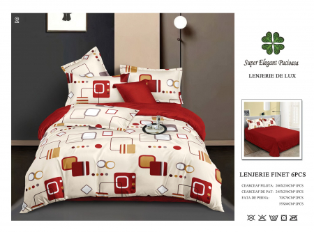 Bumbac Tip Finet 6 Piese - Lenjerii De Pat Din Finet 6 Piese -  Figuri Geometrice