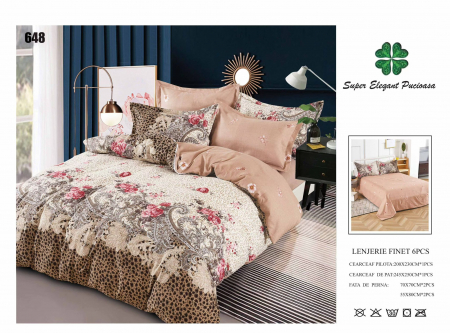 Bumbac Tip Finet 6 Piese - Lenjerii De Pat Din Finet 6 Piese - Animal Print Floral