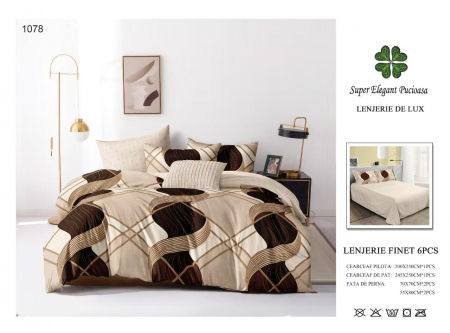 Bumbac Tip Finet 6 Piese - Lenjerii De Pat Din Finet 6 Piese - Bej Abstract