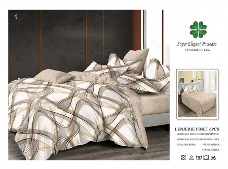 Cearceaf normal - Lenjerii De Pat Din Finet 6 Piese - Bej Abstract