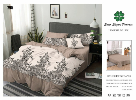 Cearceaf normal - Lenjerii De Pat Din Finet 6 Piese - Bej Cu Floricele