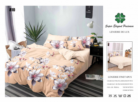 Cearceaf normal - Lenjerii De Pat Din Finet 6 Piese - Bej Cu Magnolie