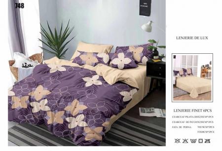 Bumbac Tip Finet 6 Piese - Lenjerii De Pat Din Finet 6 Piese - Mov/Bej