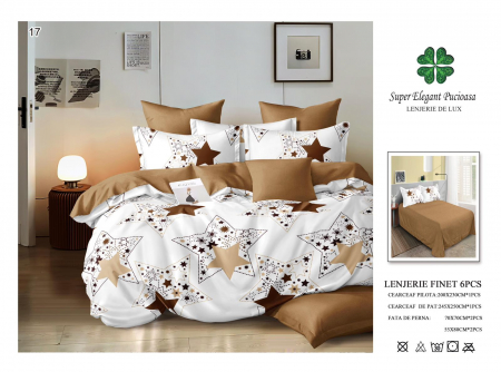 Cearceaf normal - Lenjerii De Pat Din Finet 6 Piese - Bej Stele