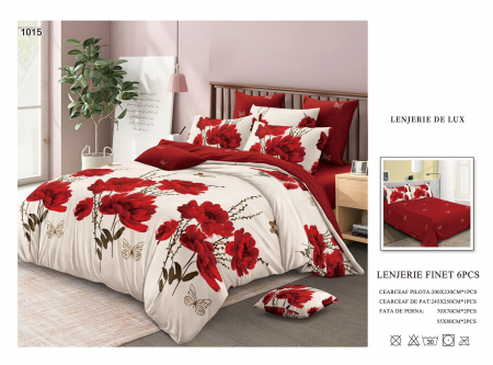 Bumbac Tip Finet 6 Piese - Lenjerii De Pat Din Finet 6 Piese - Red Flowers