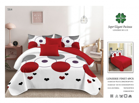 Cearceaf normal - Lenjerii De Pat Din Finet 6 Piese - Buline Rosii