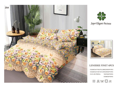 Cearceaf normal - Lenjerii De Pat Din Finet 6 Piese - Crem Cu Floricele