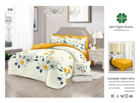 Bumbac Tip Finet 6 Piese - Lenjerii De Pat Din Finet 6 Piese - Floare De Musetel