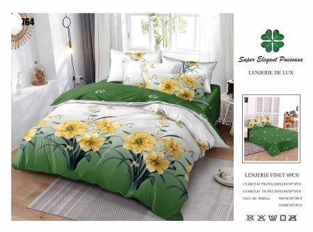 Bumbac Tip Finet 6 Piese - Lenjerii De Pat Din Finet 6 Piese - Flori Galbene De Primavara