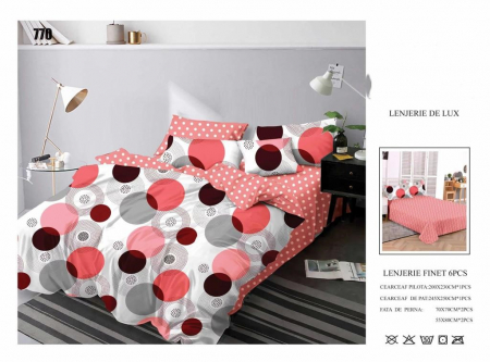Cearceaf normal - Lenjerii De Pat Din Finet 6 Piese - Buline Roz