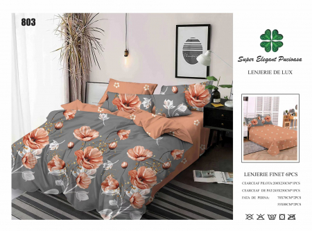 Bumbac Tip Finet 6 Piese - Lenjerii De Pat Din Finet 6 Piese - Flori Portocalii