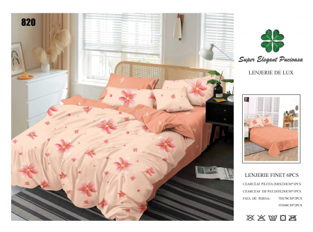 Cearceaf normal - Lenjerii De Pat Din Finet 6 Piese - Floricele Roz