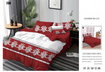 Bumbac Tip Finet 6 Piese - Lenjerii De Pat Din Finet 6 Piese - Rosu Royal