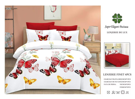 Cearceaf normal - Lenjerii De Pat Din Finet 6 Piese - Fluturi Colorati