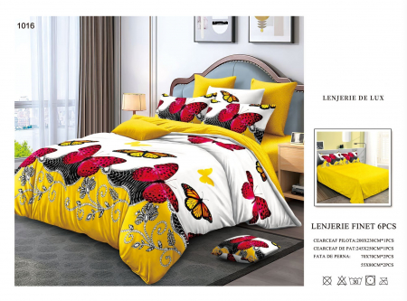 Cearceaf normal - Lenjerii De Pat Din Finet 6 Piese - Fluturi Galbeni/Roz
