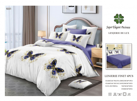 LENJERII DE PAT - Lenjerii De Pat Din Finet 6 Piese - Fluturi Royal Mov