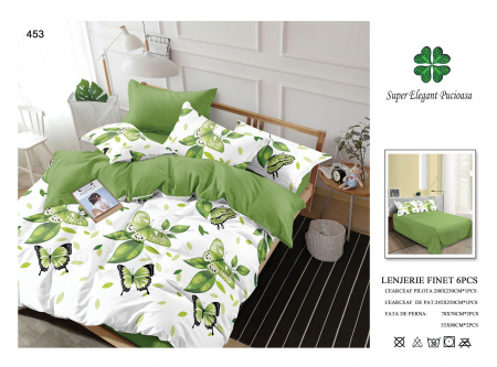 Cearceaf normal - Lenjerii De Pat Din Finet 6 Piese - Fluturi Verzi