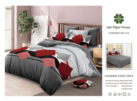 Cearceaf normal - Lenjerii De Pat Din Finet 6 Piese - Forme Geometrice Pe Gri