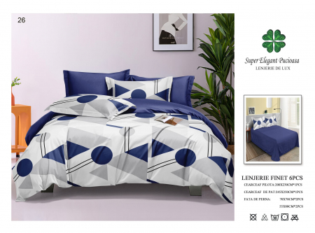 Bumbac Tip Finet 6 Piese - Lenjerii De Pat Din Finet 6 Piese - Forme Geometrie