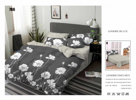 Cearceaf normal - Lenjerii De Pat Din Finet 6 Piese - Flori Albe