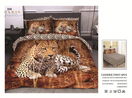 Bumbac Tip Finet 6 Piese - Lenjerii De Pat Din Finet 6 Piese - Leopard