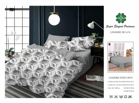 Cearceaf normal - Lenjerii De Pat Din Finet 6 Piese - Gri Abstract