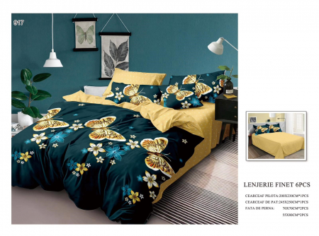 Bumbac Tip Finet 6 Piese - Lenjerii De Pat Din Finet 6 Piese - Golden Butterflies