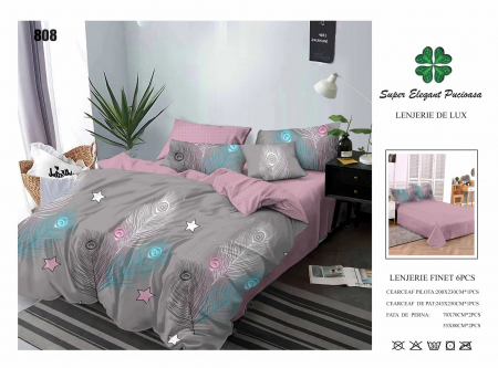 Bumbac Tip Finet 6 Piese - Lenjerii De Pat Din Finet 6 Piese - Gri/Roz