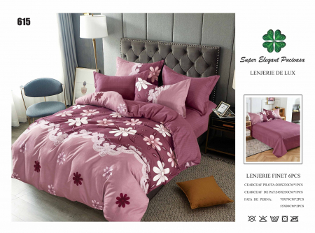 Bumbac Tip Finet 6 Piese - Lenjerii De Pat Din Finet 6 Piese - Imprimeu Floicele Si Broderie