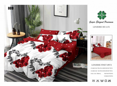 Bumbac Tip Finet 6 Piese - Lenjerii De Pat Din Finet 6 Piese - Inimi Florale