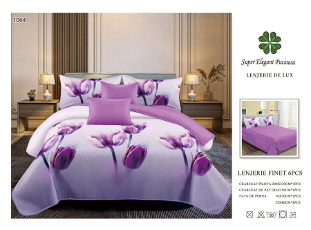 Cearceaf normal - Lenjerii De Pat Din Finet 6 Piese - Lalele Lila